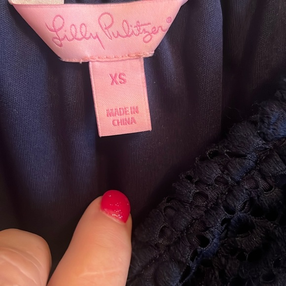 Lilly Pulitzer Lana Long Sleeve Off Shoulder Navy Romper Dress. Worn once. - Picture 3 of 4